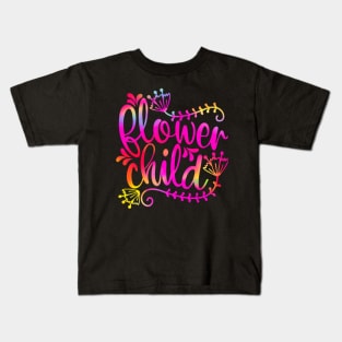 Boho Hippie Flower Child: Hot Pink Holographic Rainbow Quote Kids T-Shirt